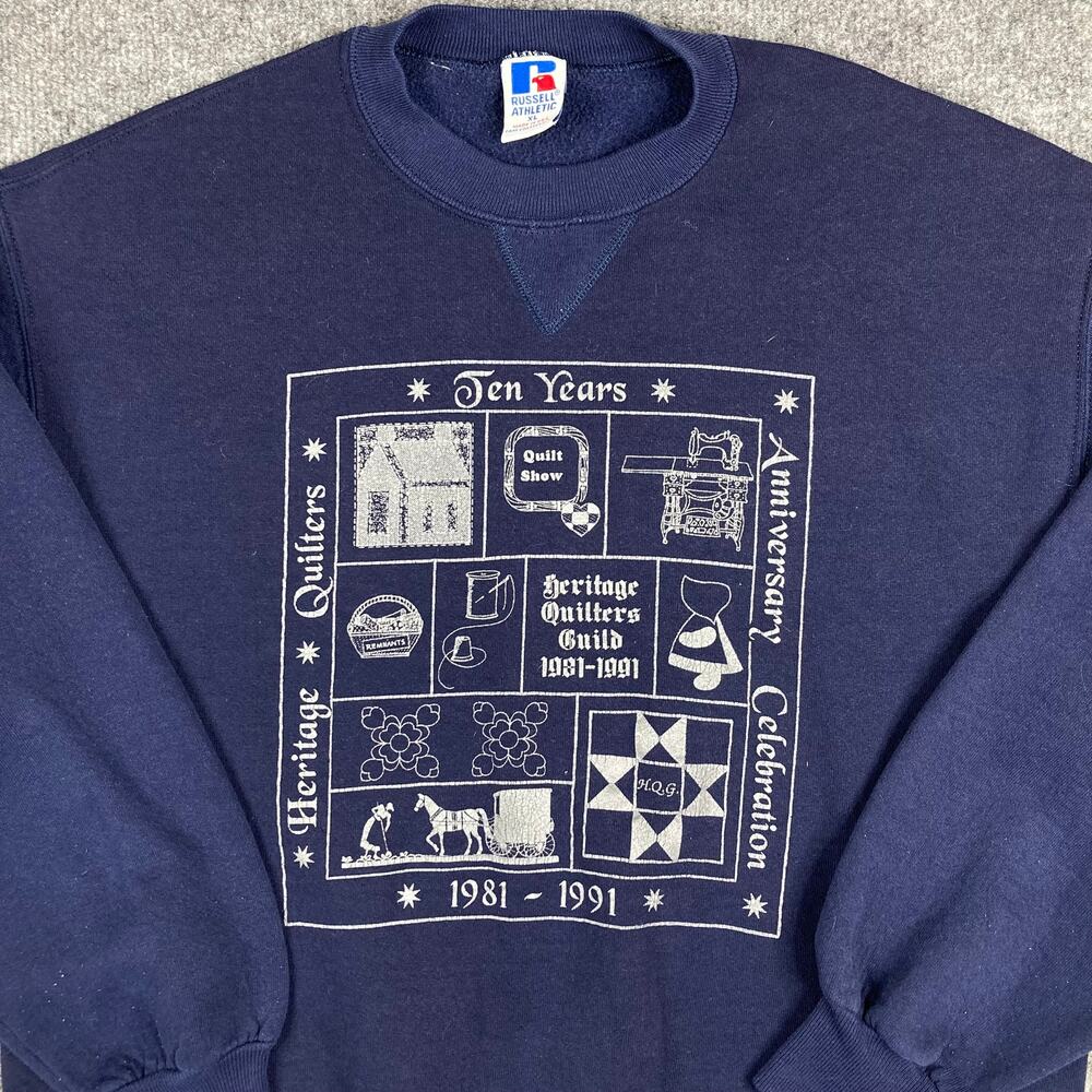 Russell Athletic Sweatshirt XL Navy Vintage Quilters Guild Graphic USA